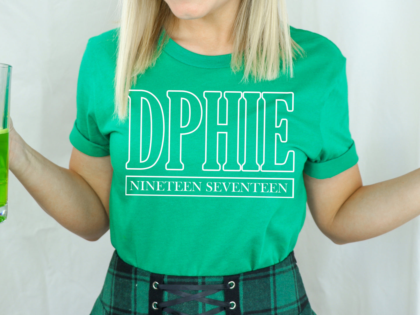 Delta Phi Epsilon Stencil Stacked Sorority T-shirt _ 2146g