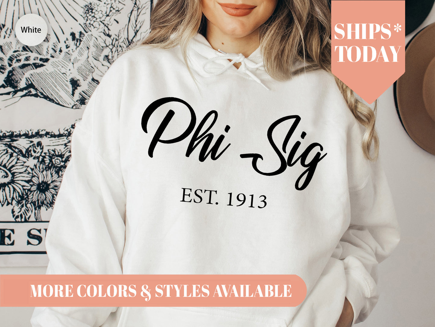 Phi Sigma Sigma Black Flowy Sorority Hoodie _ 96g