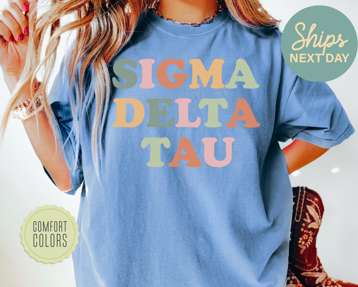 Sigma Delta Tau Bright and Proud Comfort Colors Sorority T-shirt _ 435g