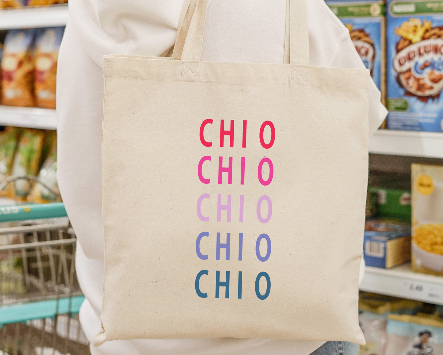 Chi Omega Bright and Stacked Sorority Tote Bag _ 34394g