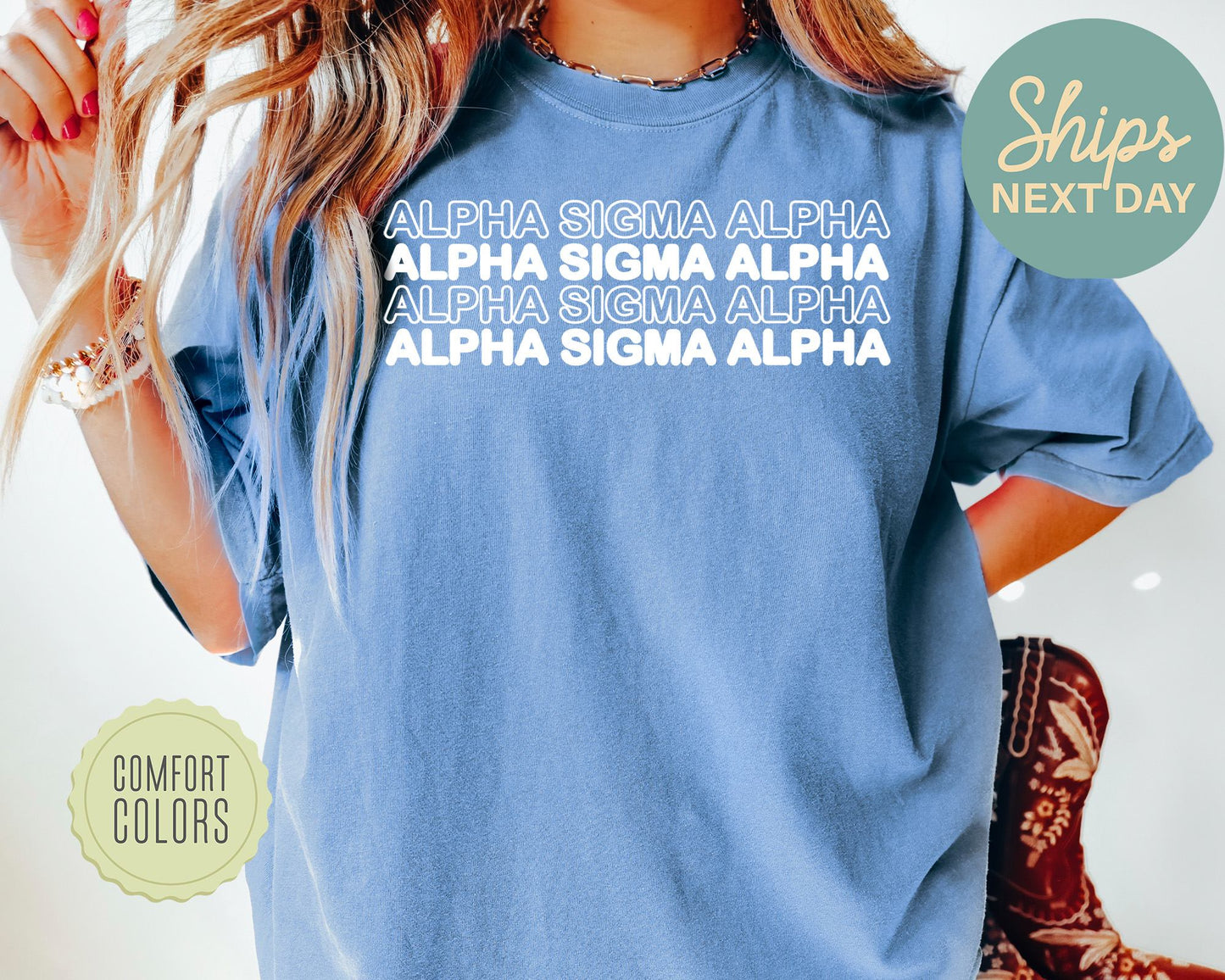 Alpha Sigma Alpha Bold Bubble Letter Comfort Colors Sorority T-shirt _ 2218g