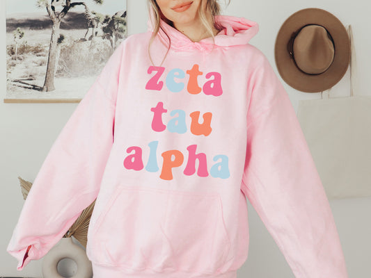 Zeta Tau Alpha Vividly Vibrant Sorority Hoodie _ 3174g