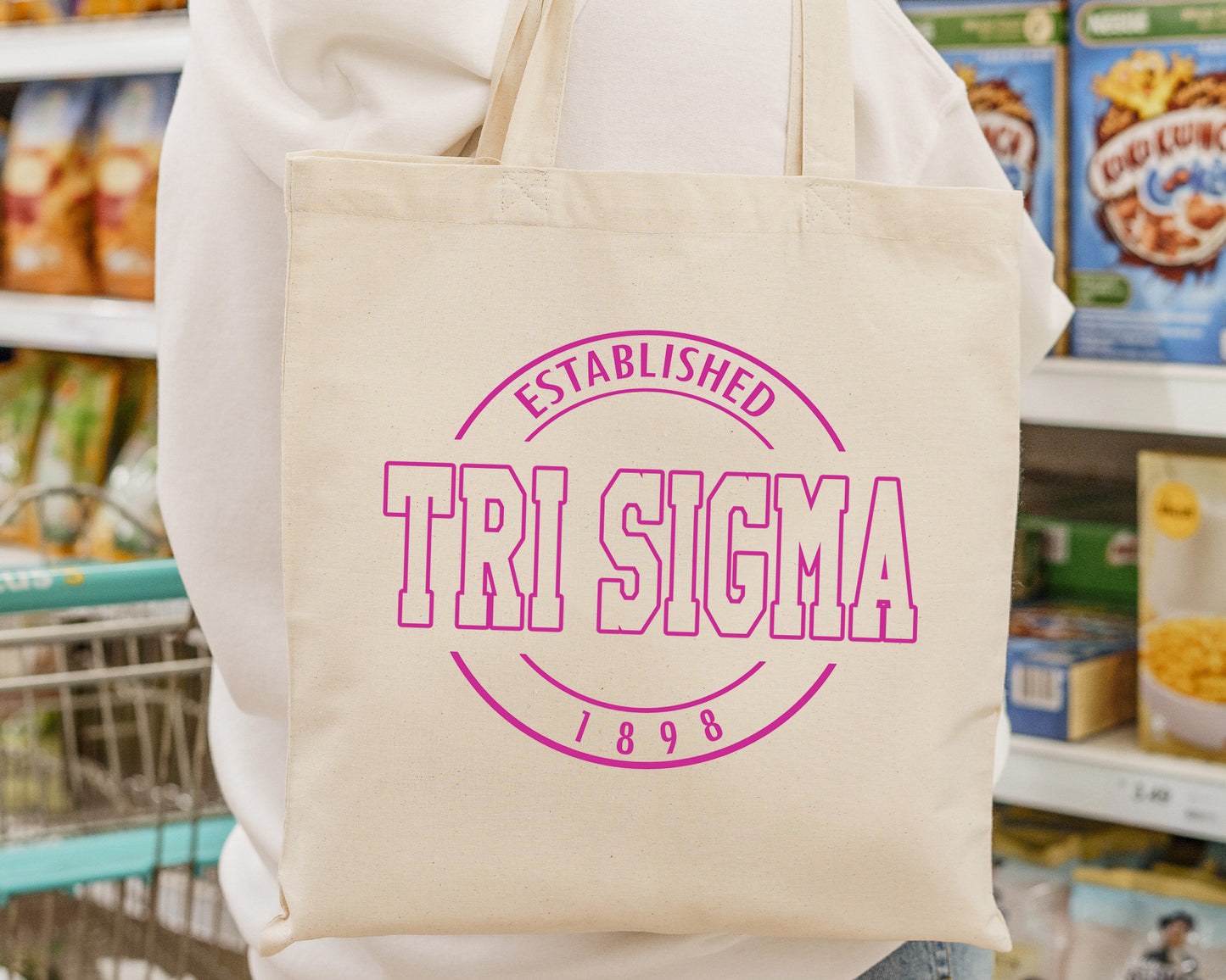 Sigma Sigma Sigma Pink Stamp Sorority Tote Bag _ 34460g