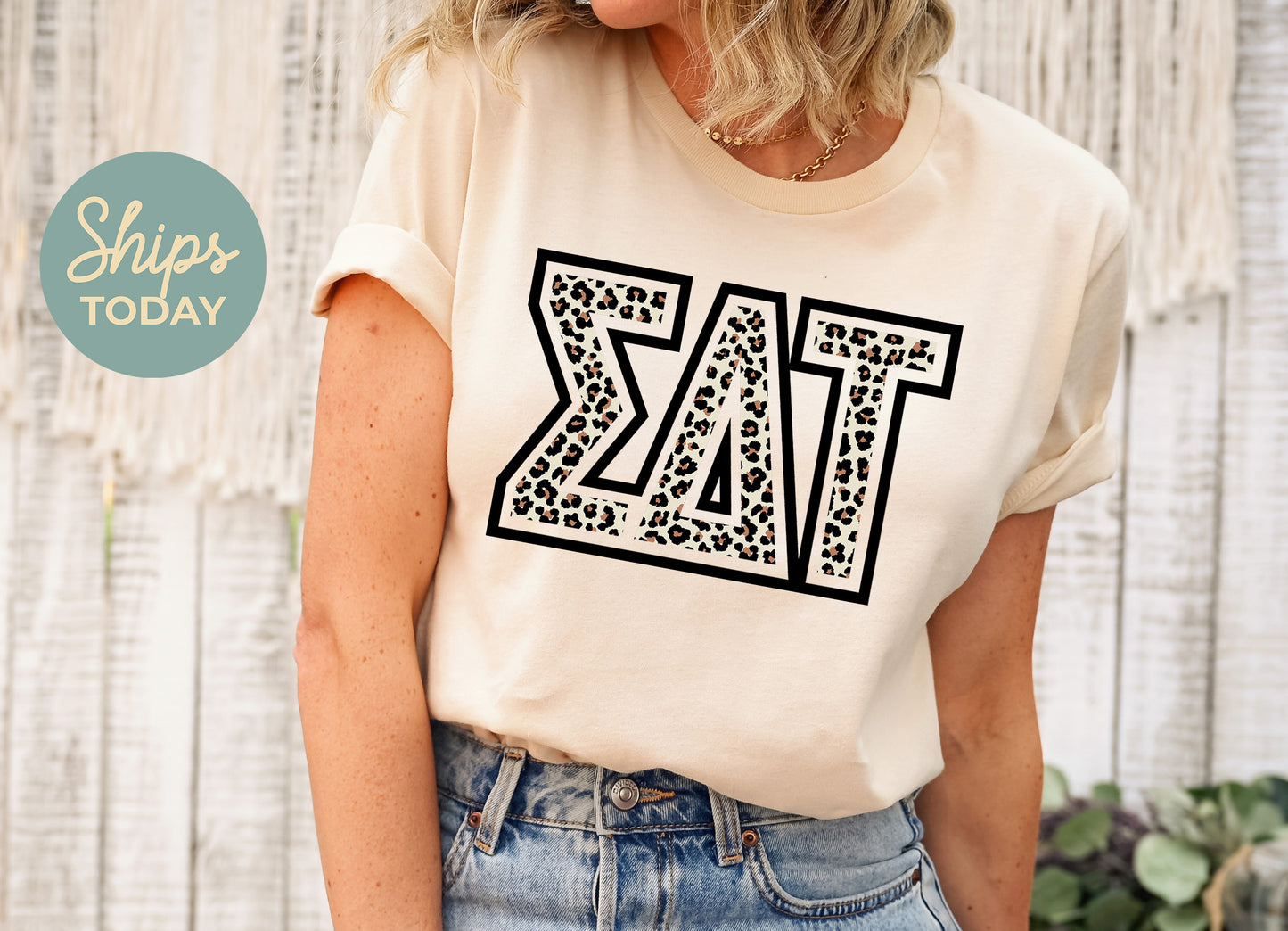 Sigma Delta Tau Safari Style Letters Sorority T-shirt _ 30456g