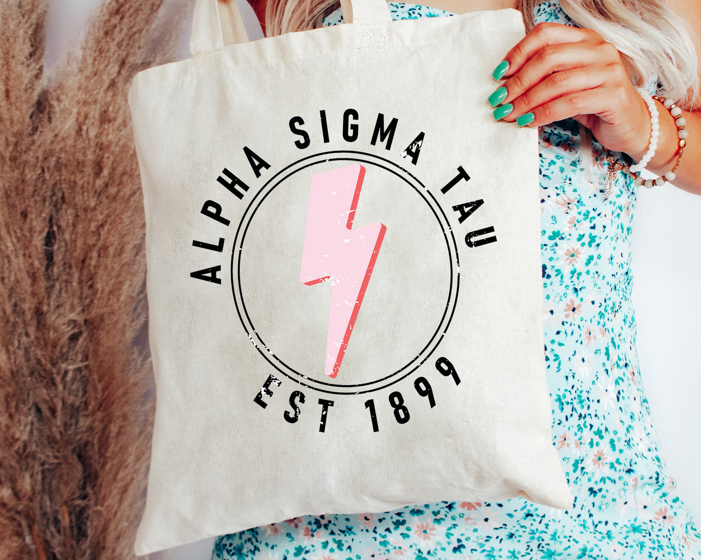 Alpha Sigma Tau Pinkish Strike Sorority Tote Bag _ 34367g