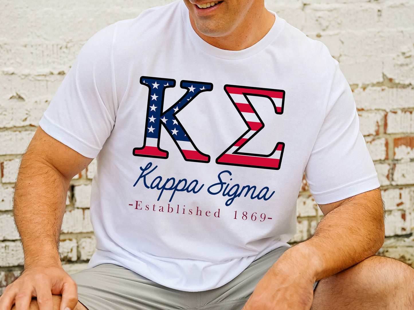 Kappa Sigma American Flag Letters Fraternity T-shirt _ 1167g