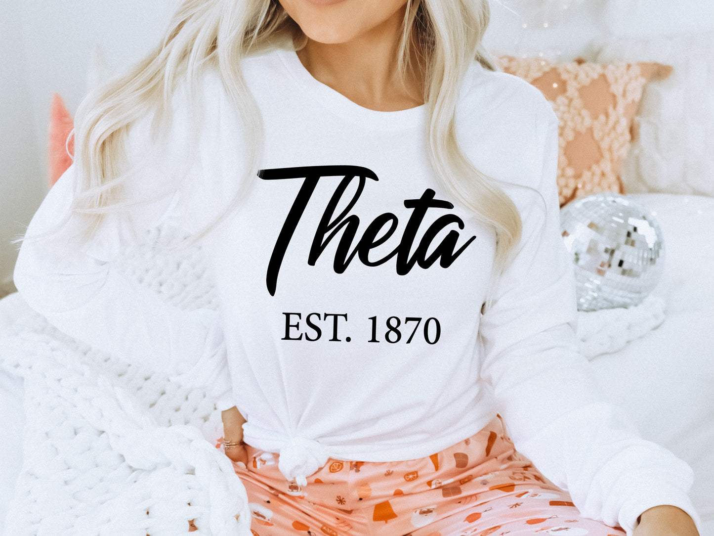 Kappa Alpha Theta Black Flowy Sorority Long Sleeve T-shirt _ 92g