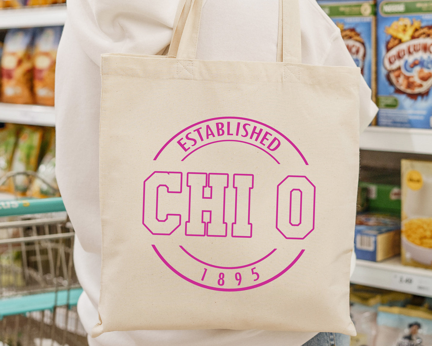 Chi Omega Pink Stamp Sorority Tote Bag _ 34446g