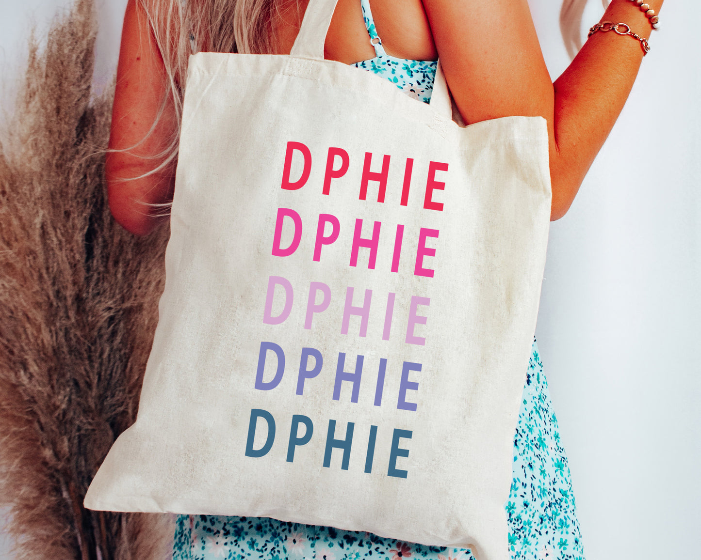 Delta Phi Epsilon Bright and Stacked Sorority Tote Bag _ 34397g