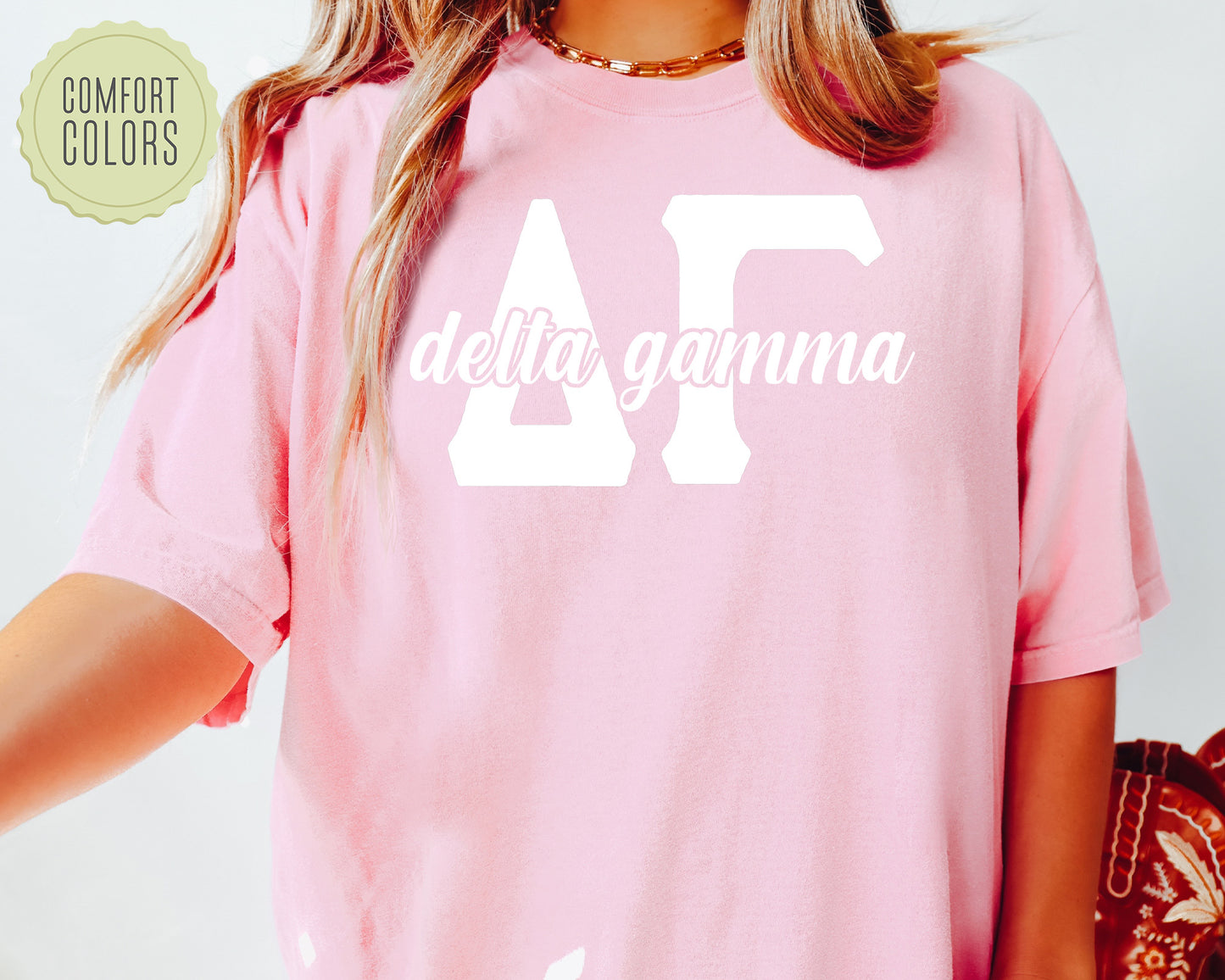 Delta Gamma Sliced White Letters Comfort Colors Sorority T-shirt _ 2249g