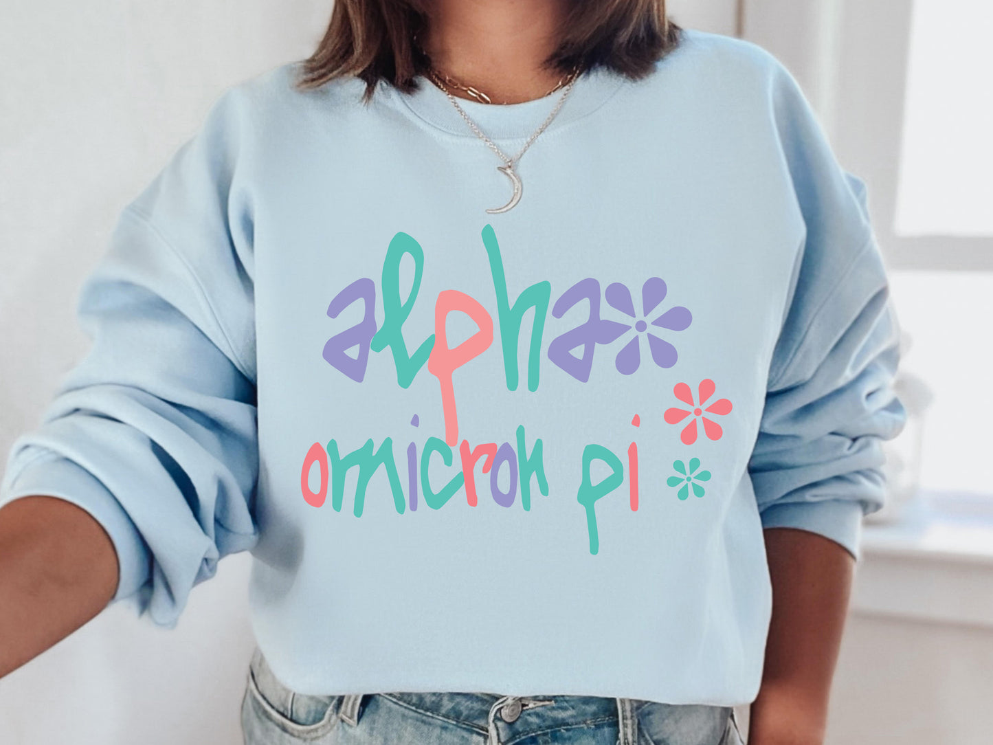 Alpha Omicron Pi Colorful Floral Sorority Sweatshirt _ 2607g