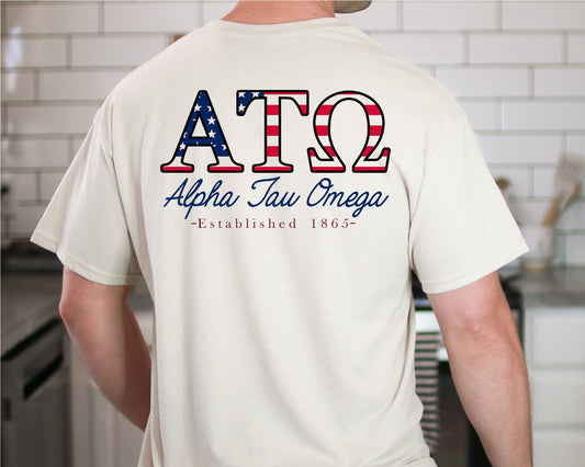 Alpha Tau Omega USA Flag Letters Fraternity T-shirt _ 33427g