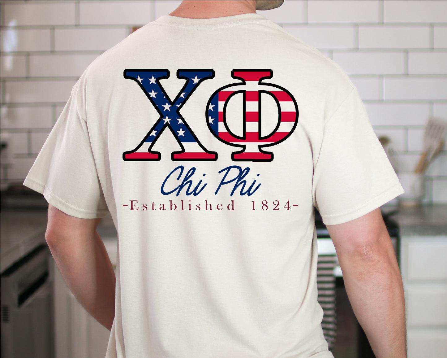 Chi Phi USA Flag Letters Fraternity T-shirt _ 33429g