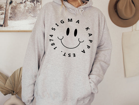 Sigma Kappa Smiley Face Halo Sorority Hoodie _ 2521g
