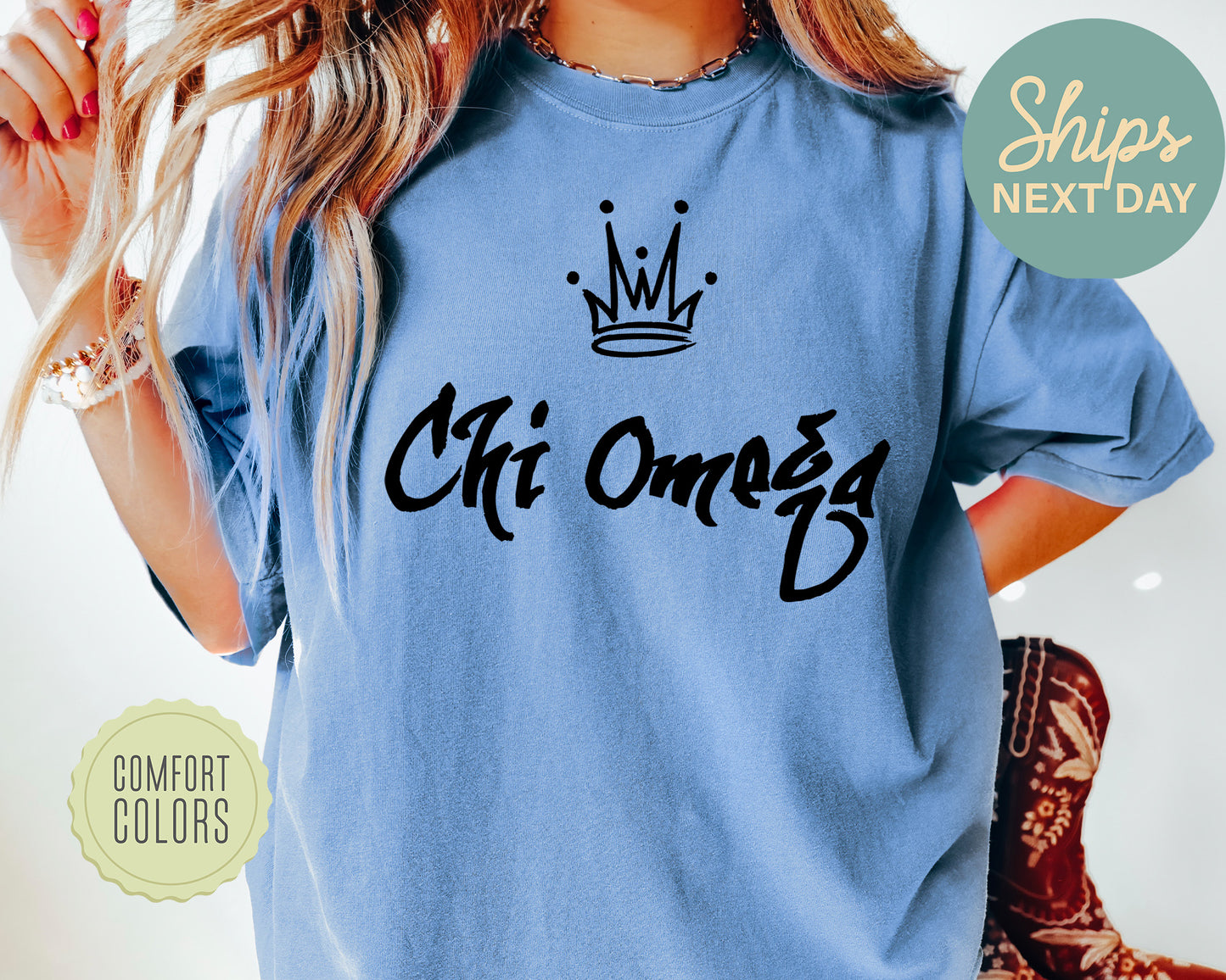 Chi Omega Queen Comfort Colors Sorority T-shirt _ 2457g