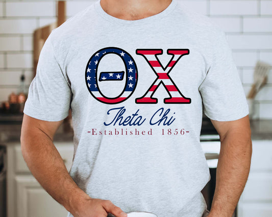 Theta Chi American Flag Letters Fraternity T-shirt _ 1181g