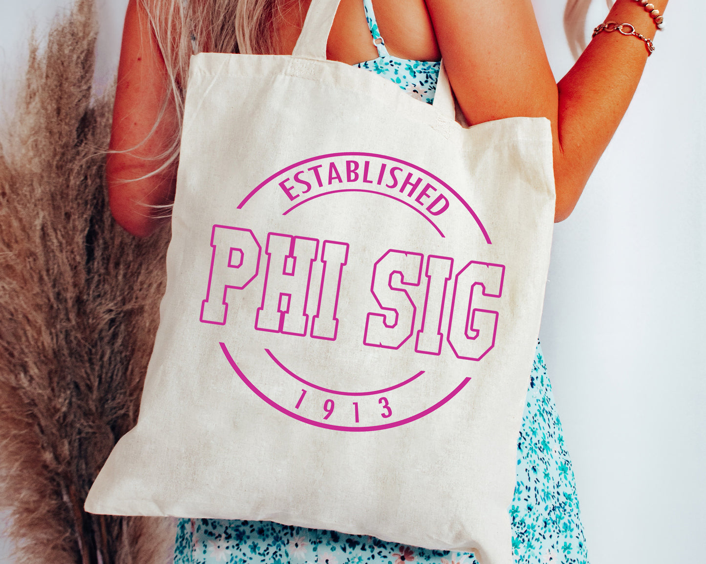 Phi Sigma Sigma Pink Stamp Sorority Tote Bag _ 34456g