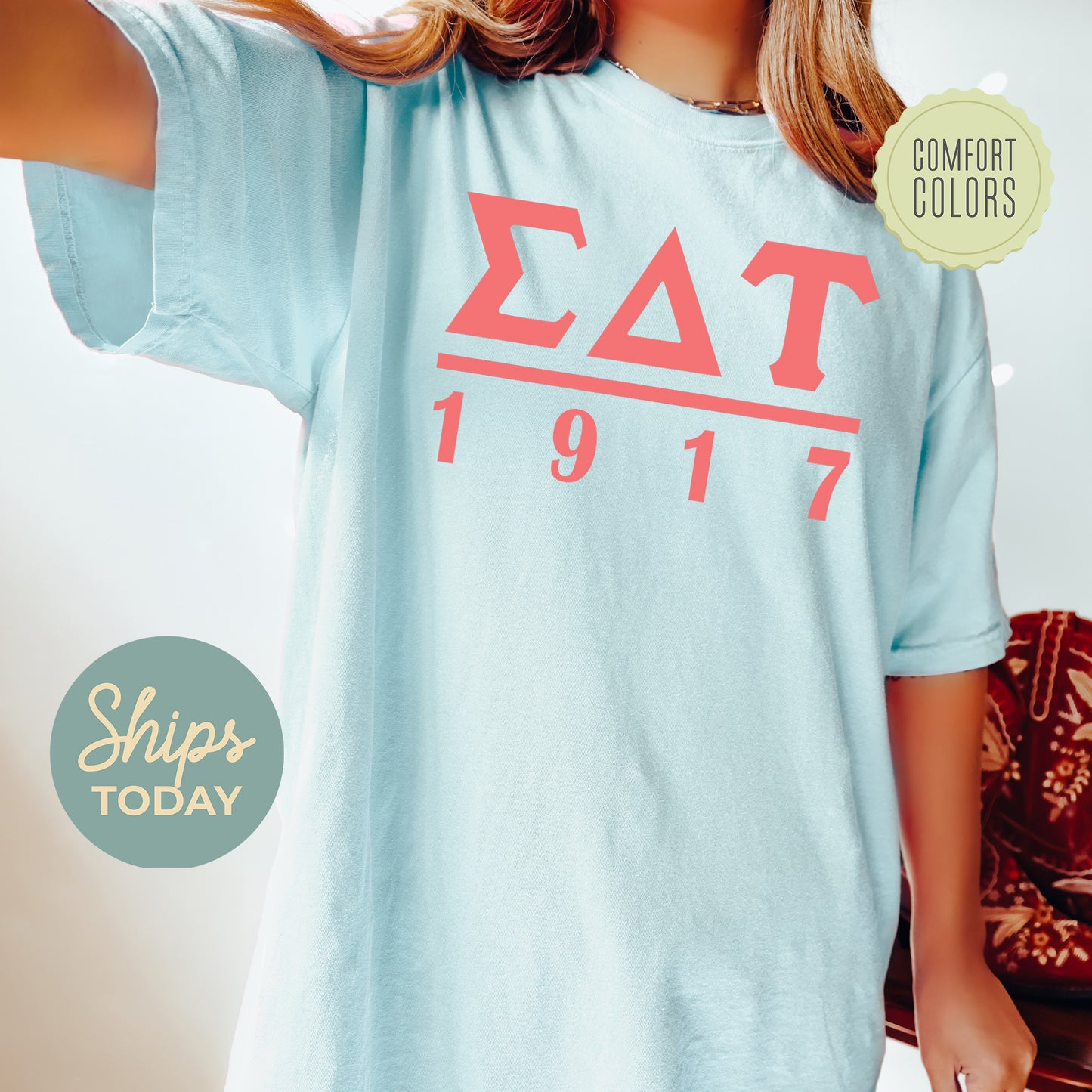 Sigma Delta Tau Monochromatic Comfort Colors Sorority T-shirt _ 30864g