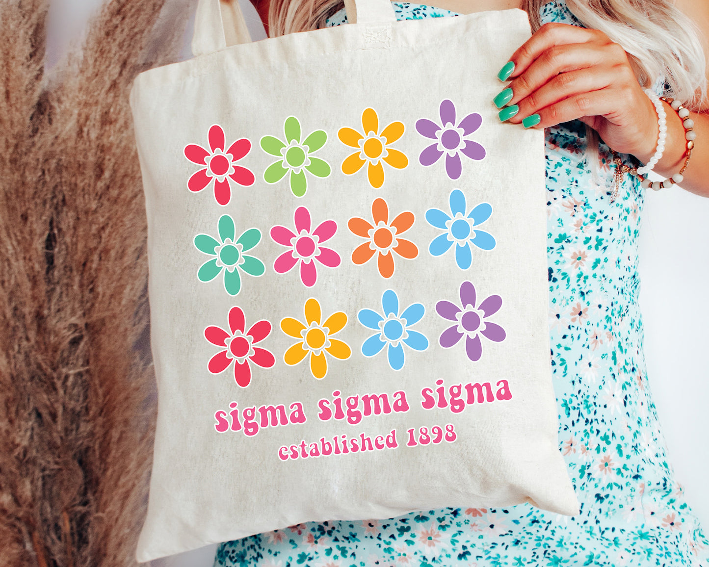 Sigma Sigma Sigma Floral Bloom Sorority Tote Bag _ 34538g