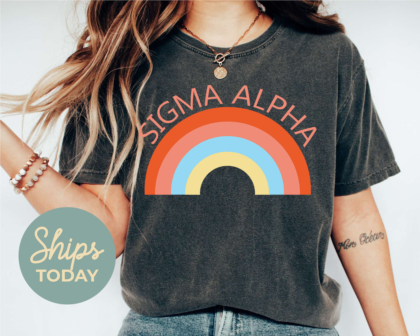 Sigma Alpha Colorful Rainbow Sorority T-shirt _ 3463g
