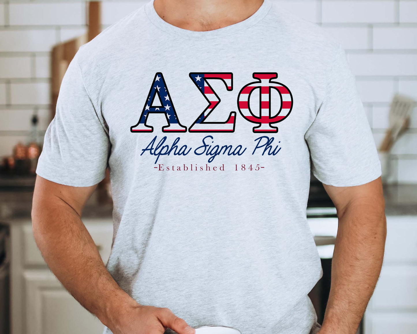 Alpha Sigma Phi American Flag Letters Fraternity T-shirt _ 1157g