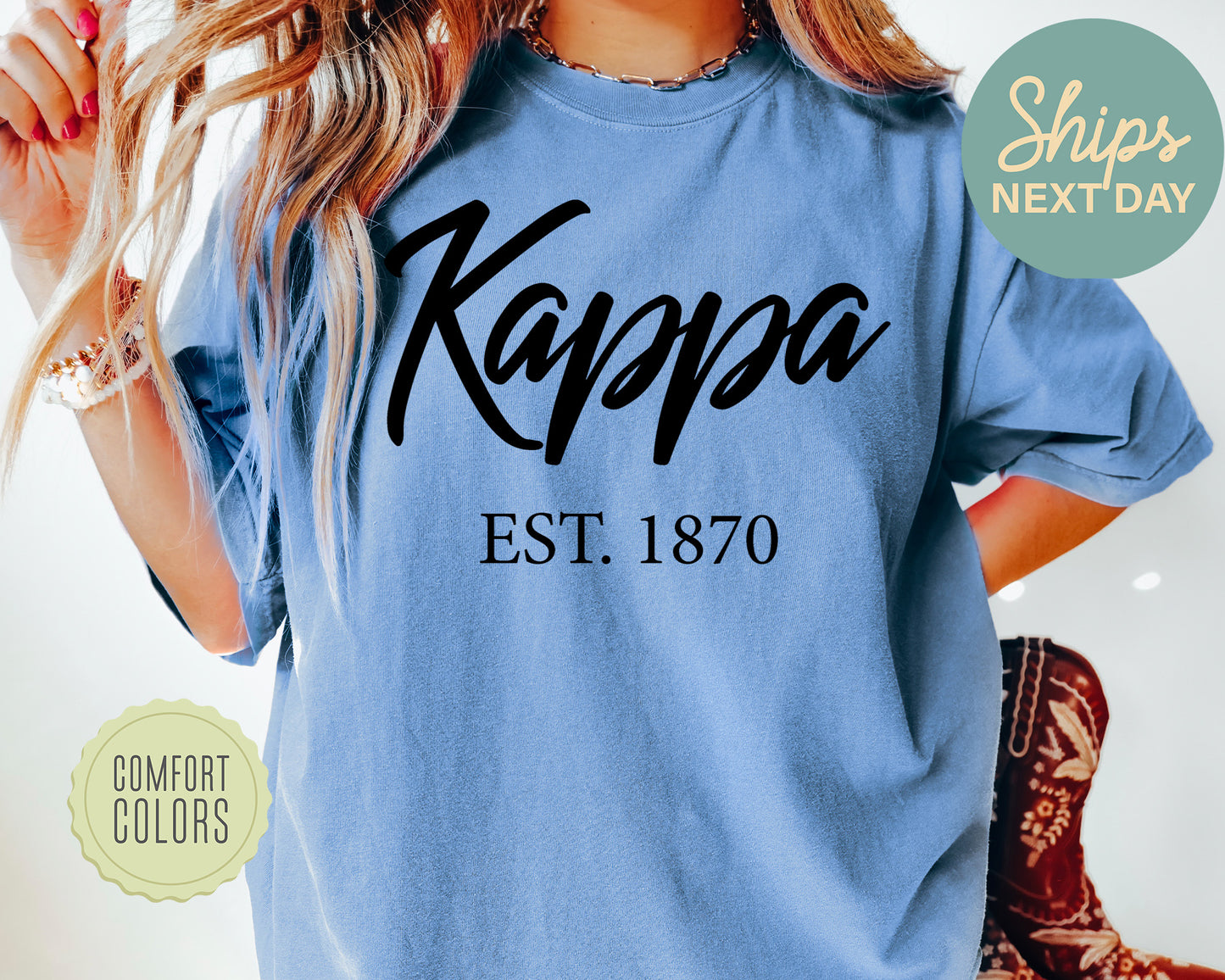 Kappa Kappa Gamma Black Flowy Comfort Colors Sorority T-shirt _ 94g