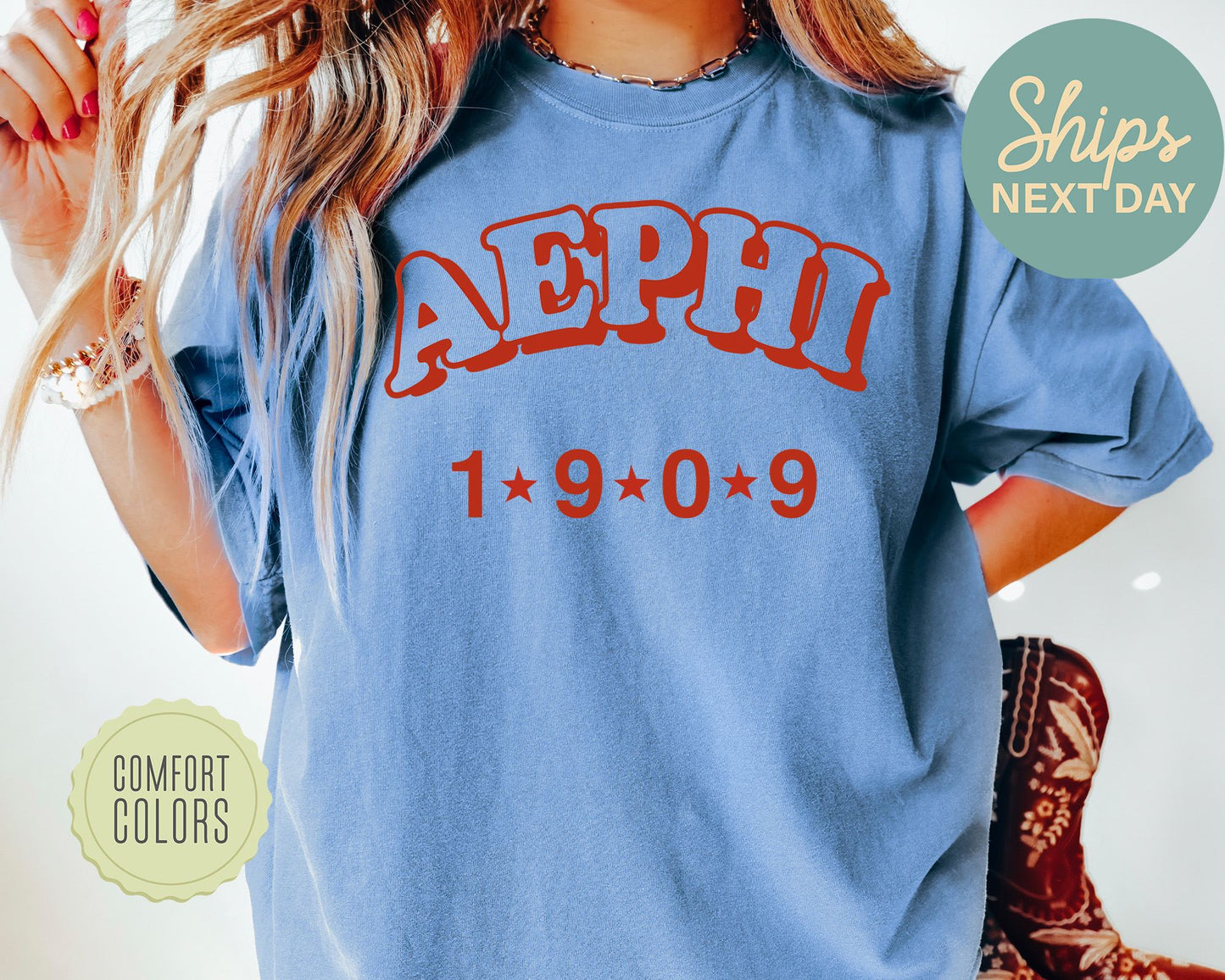 Alpha Epsilon Phi Red Arch Comfort Colors Sorority T-shirt _ 364g