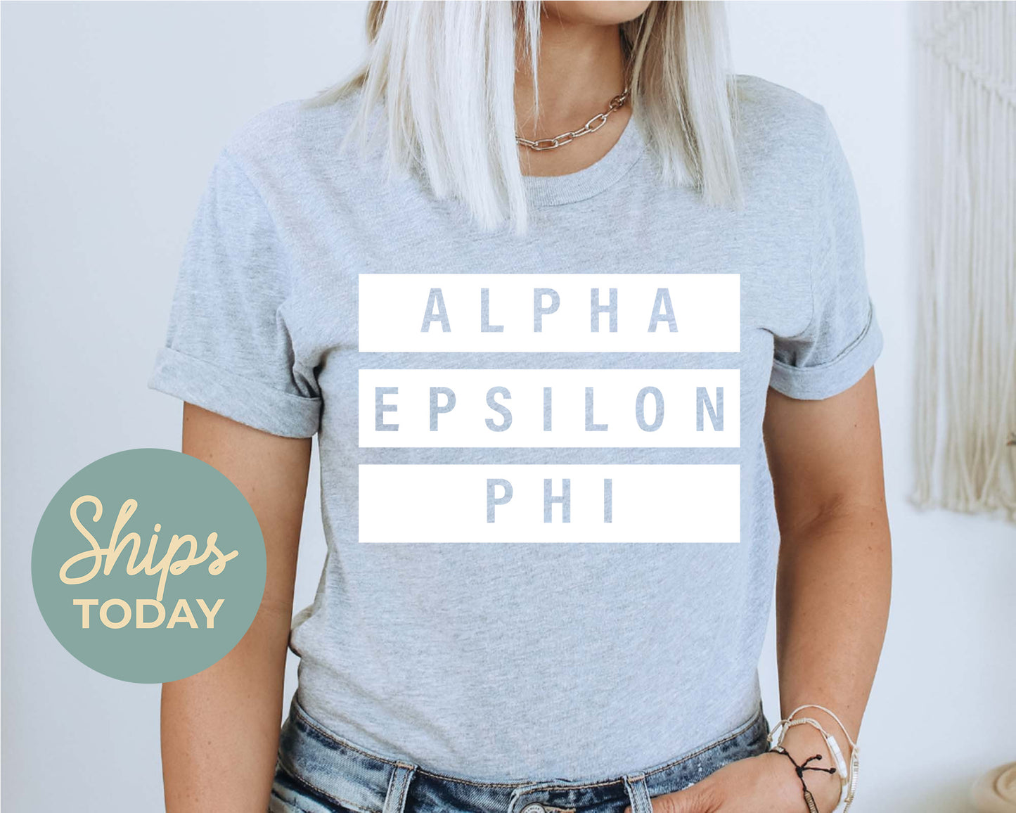 Alpha Epsilon Phi Faded White Box Sorority T-shirt _ 3335g