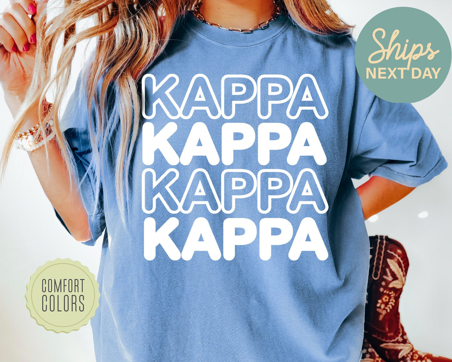 Kappa Kappa Gamma Bold Bubble Letter Comfort Colors Sorority T-shirt _ 2229g