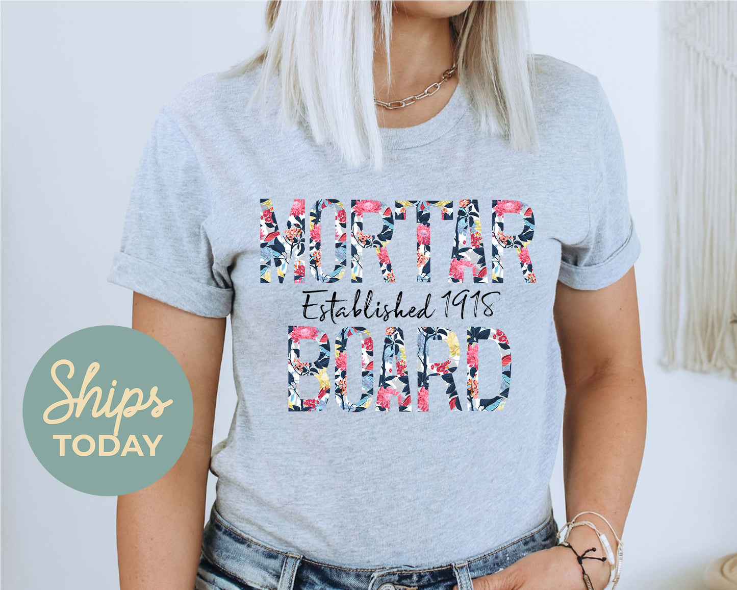 Mortar Board Floral Block Sorority T-shirt _ 3516g
