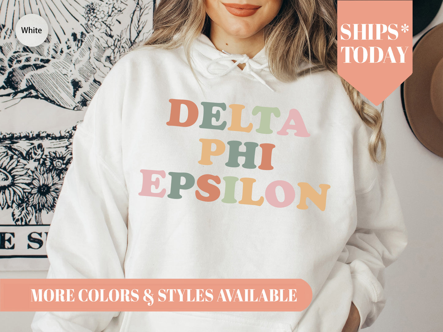Delta Phi Epsilon Bright and Proud Sorority Hoodie _ 426g