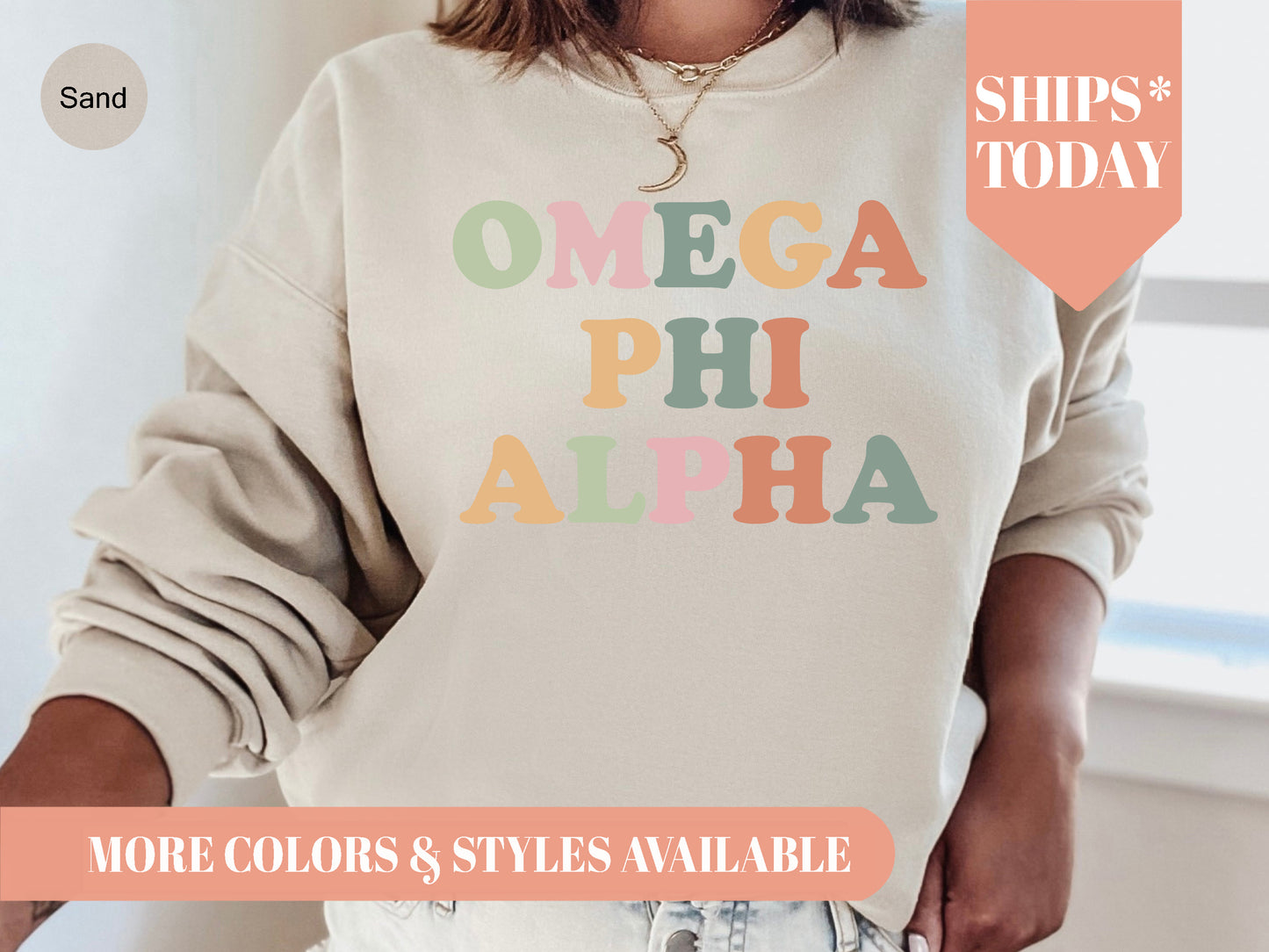 Omega Phi Alpha Bright and Colorful Sorority Sweatshirt _ 3476g