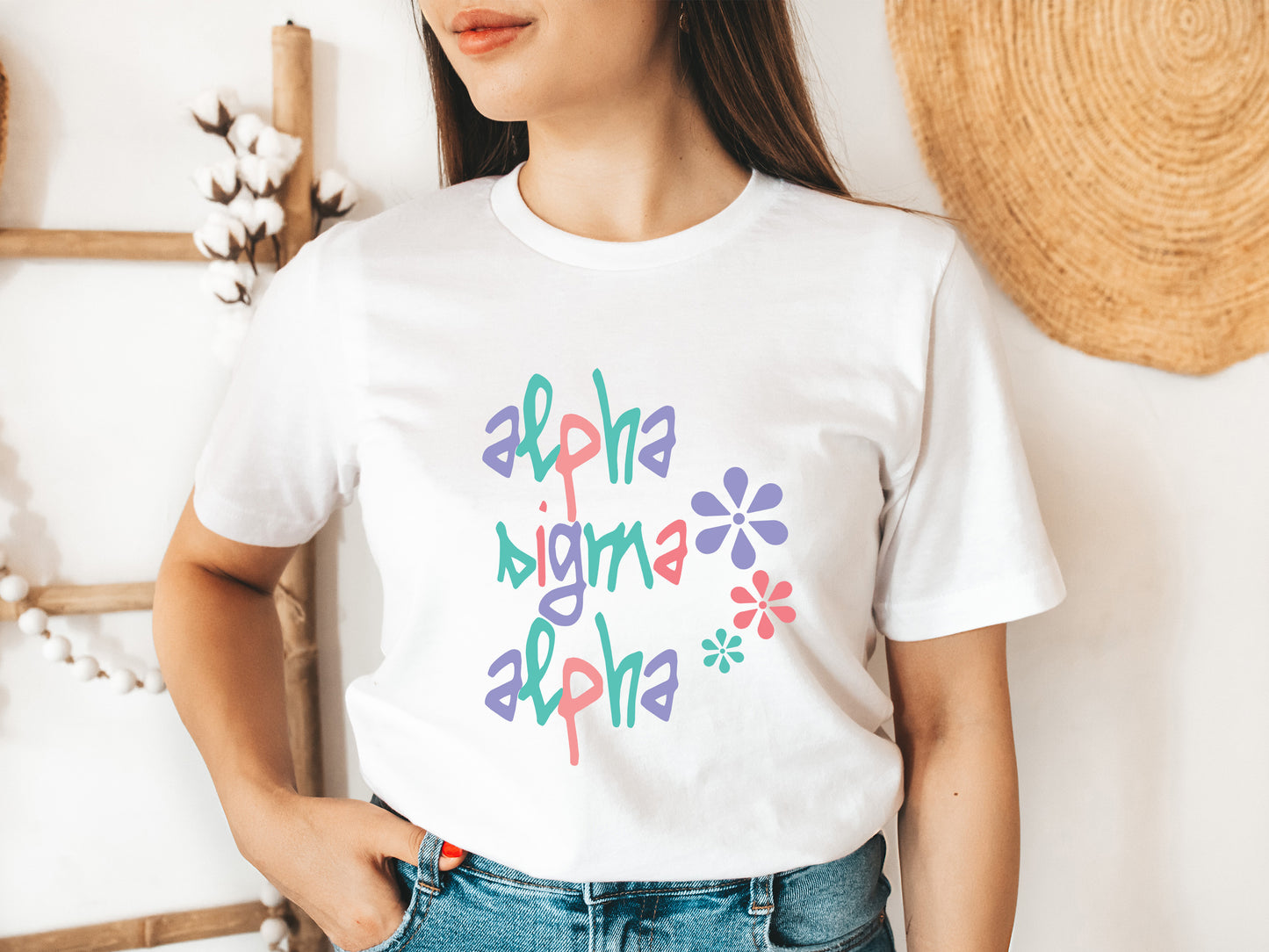 Alpha Sigma Alpha Colorful Floral Sorority T-shirt _ 2609g