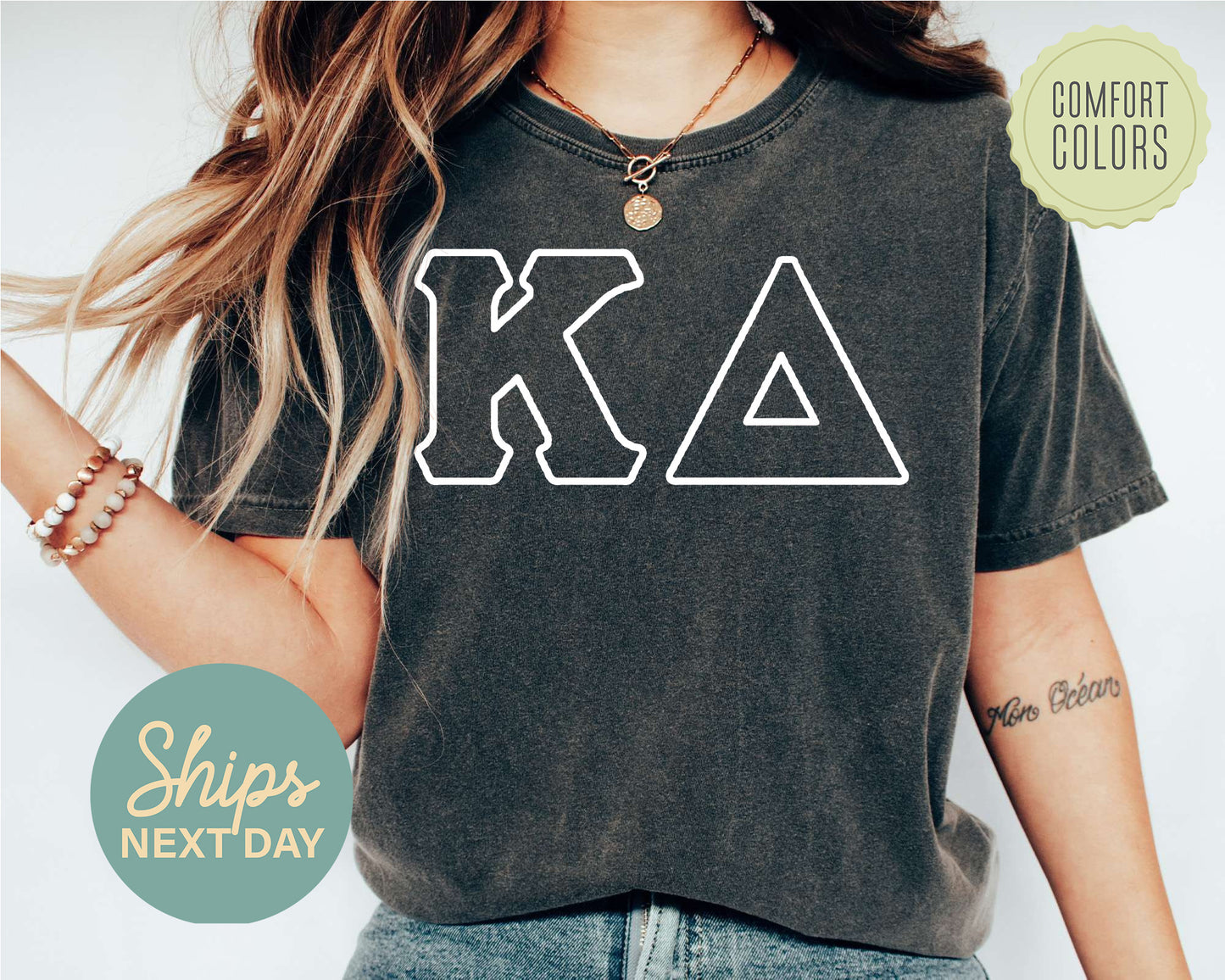 Kappa Delta White Letter Outline Comfort Colors Sorority T-shirt _ 30807g