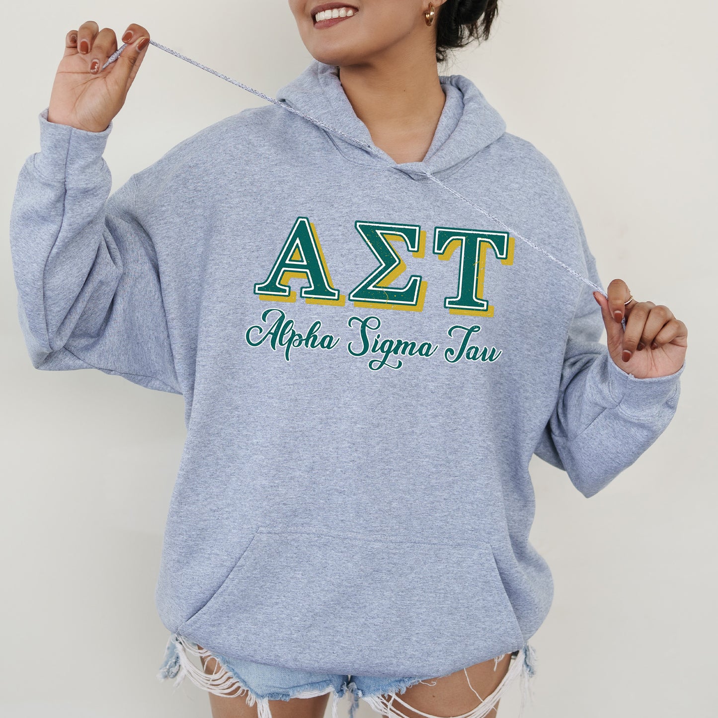 Alpha Sigma Tau Greek Colors Sorority Hoodie _ 36076g