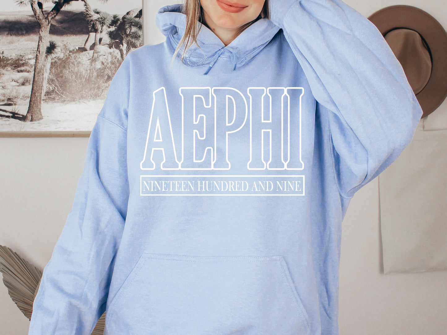Alpha Epsilon Phi Stencil Stacked Sorority Hoodie _ 2136g