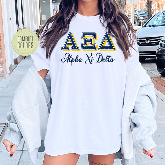 Alpha Xi Delta Greek Colors Comfort Colors Sorority T-shirt _ 36077g