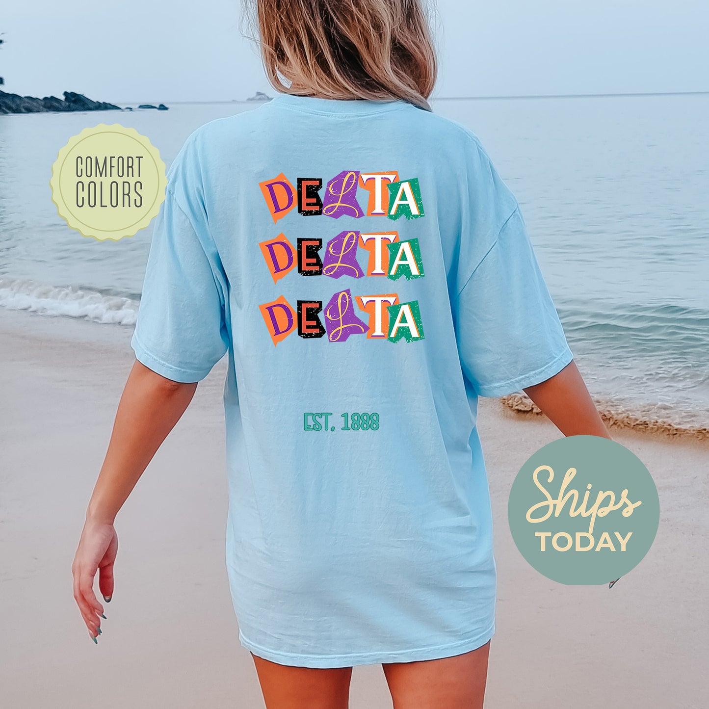 Delta Delta Delta Letter Cuts Comfort Colors Sorority T-shirt _ 35897g