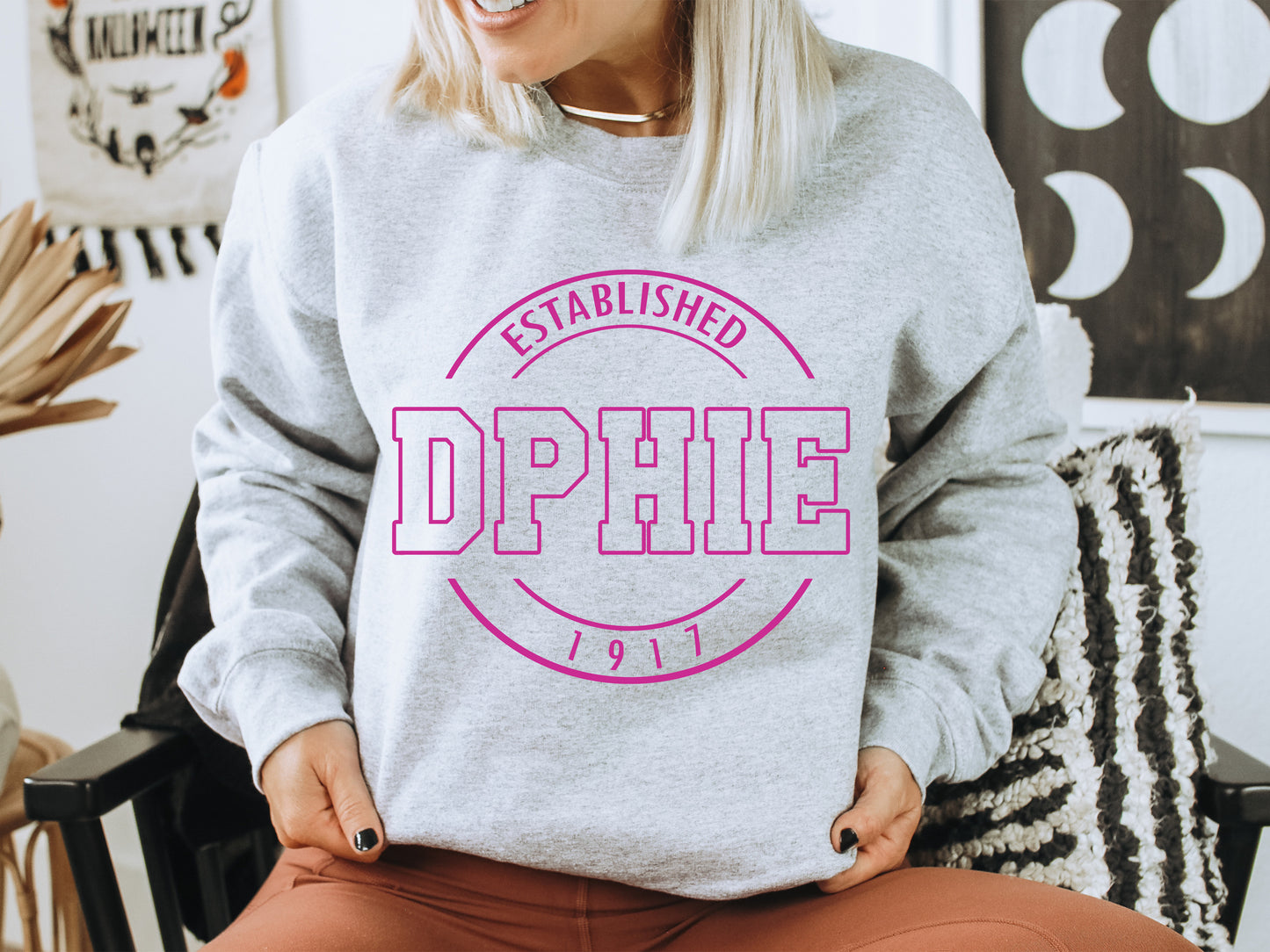 Delta Phi Epsilon Pink Stamp Sorority Sweatshirt _ 63g