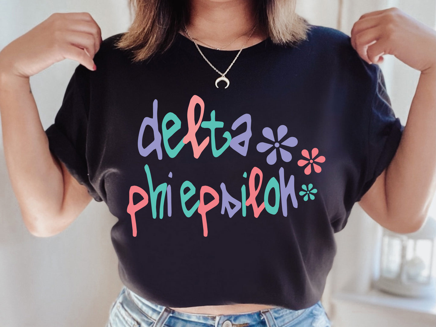 Delta Phi Epsilon Colorful Floral Sorority T-shirt _ 2615g