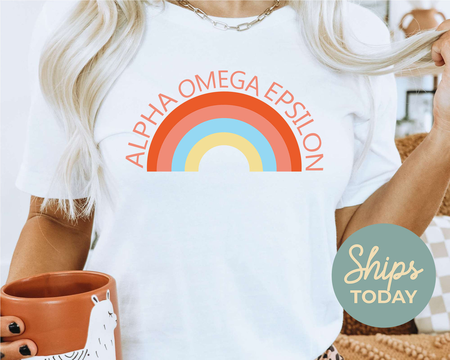 Alpha Omega Epsilon Colorful Rainbow Sorority T-shirt _ 3455g