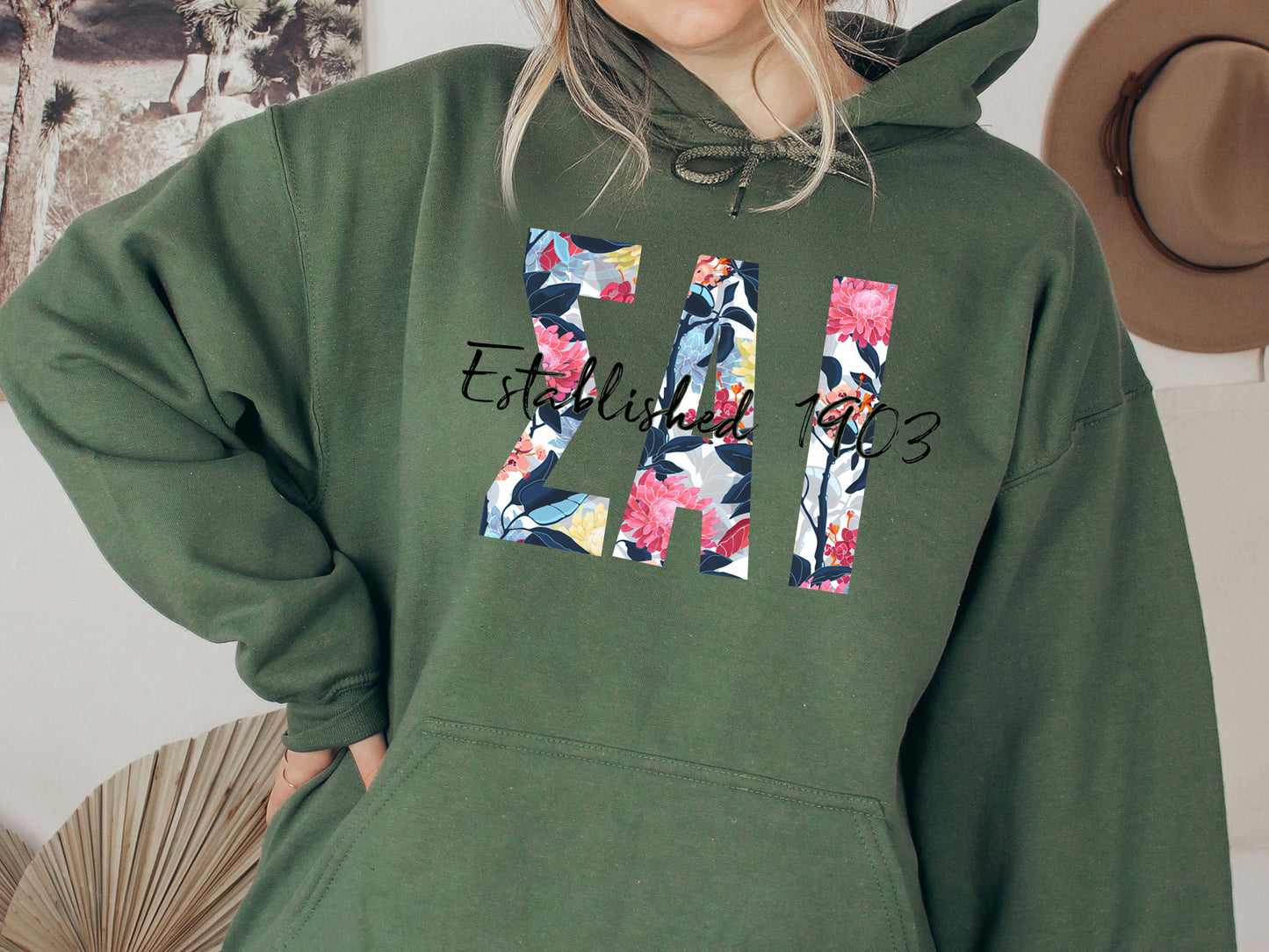 Sigma Alpha Iota Floral Block Sorority Hoodie _ 3520g