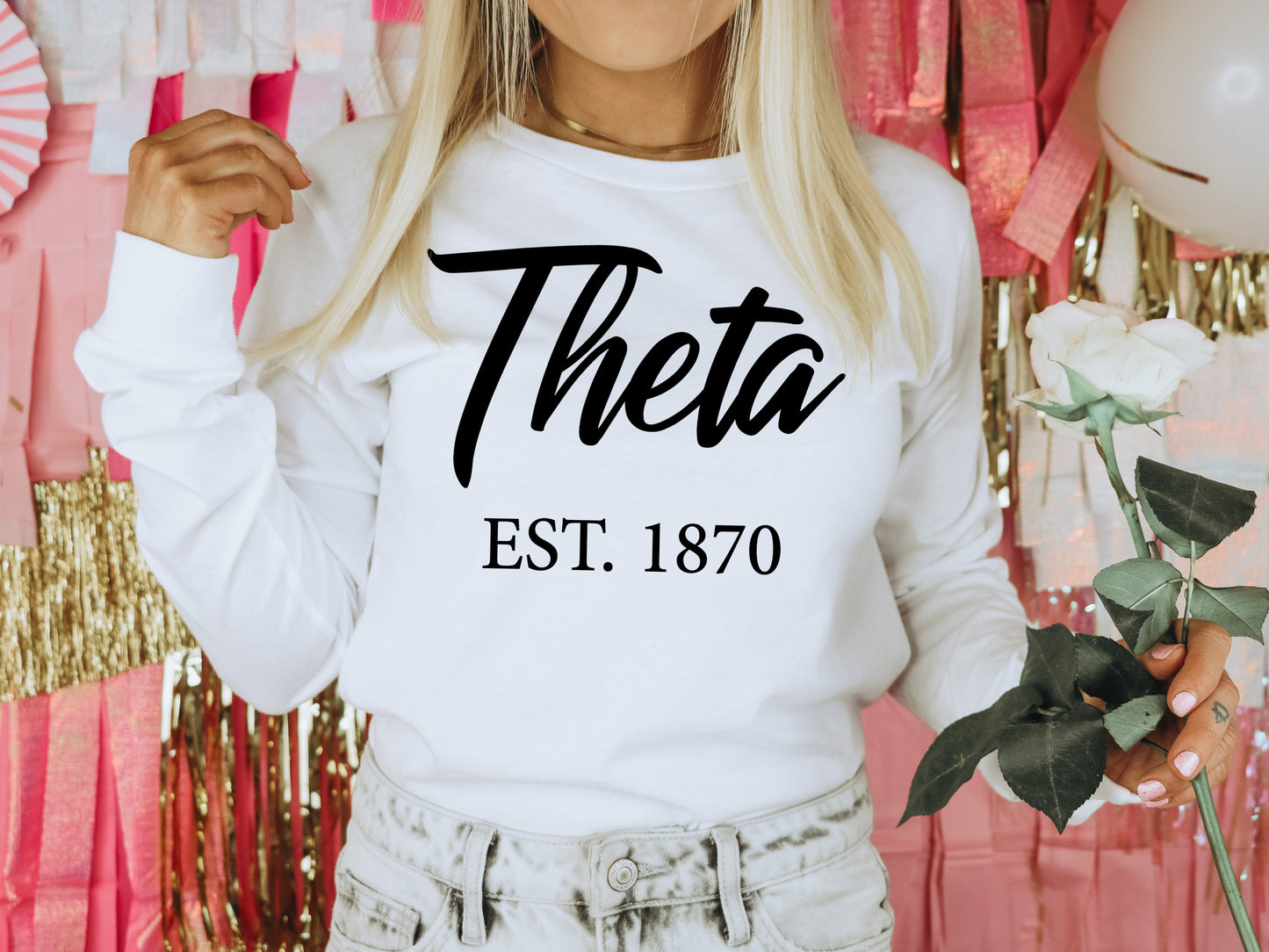 Kappa Alpha Theta Black Flowy Sorority Long Sleeve T-shirt _ 92g