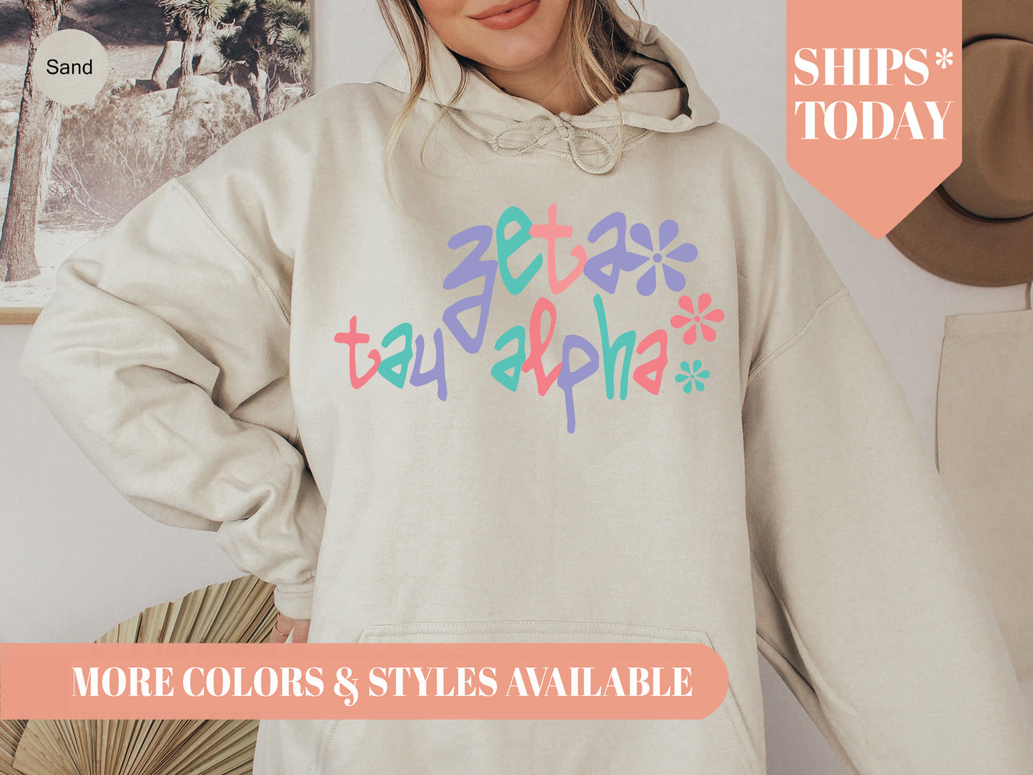 Zeta Tau Alpha Colorful Floral Sorority Hoodie _ 2628g