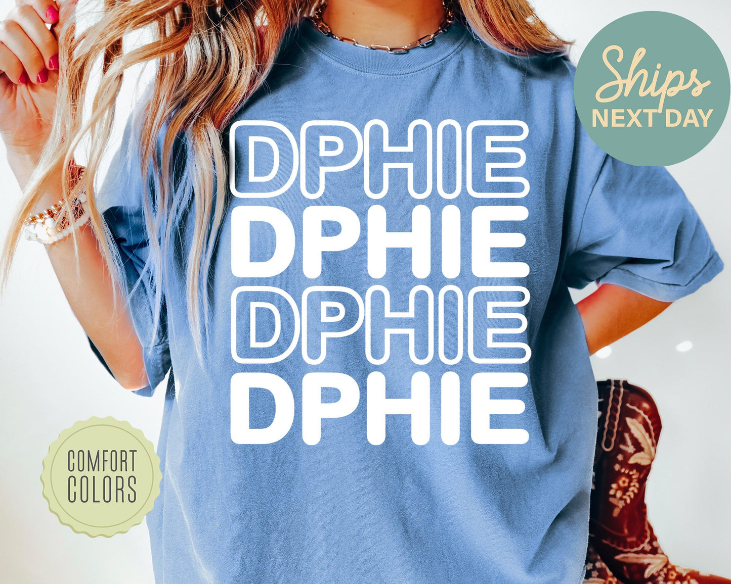 Delta Phi Epsilon Bold Bubble Letter Comfort Colors Sorority T-shirt _ 2224g