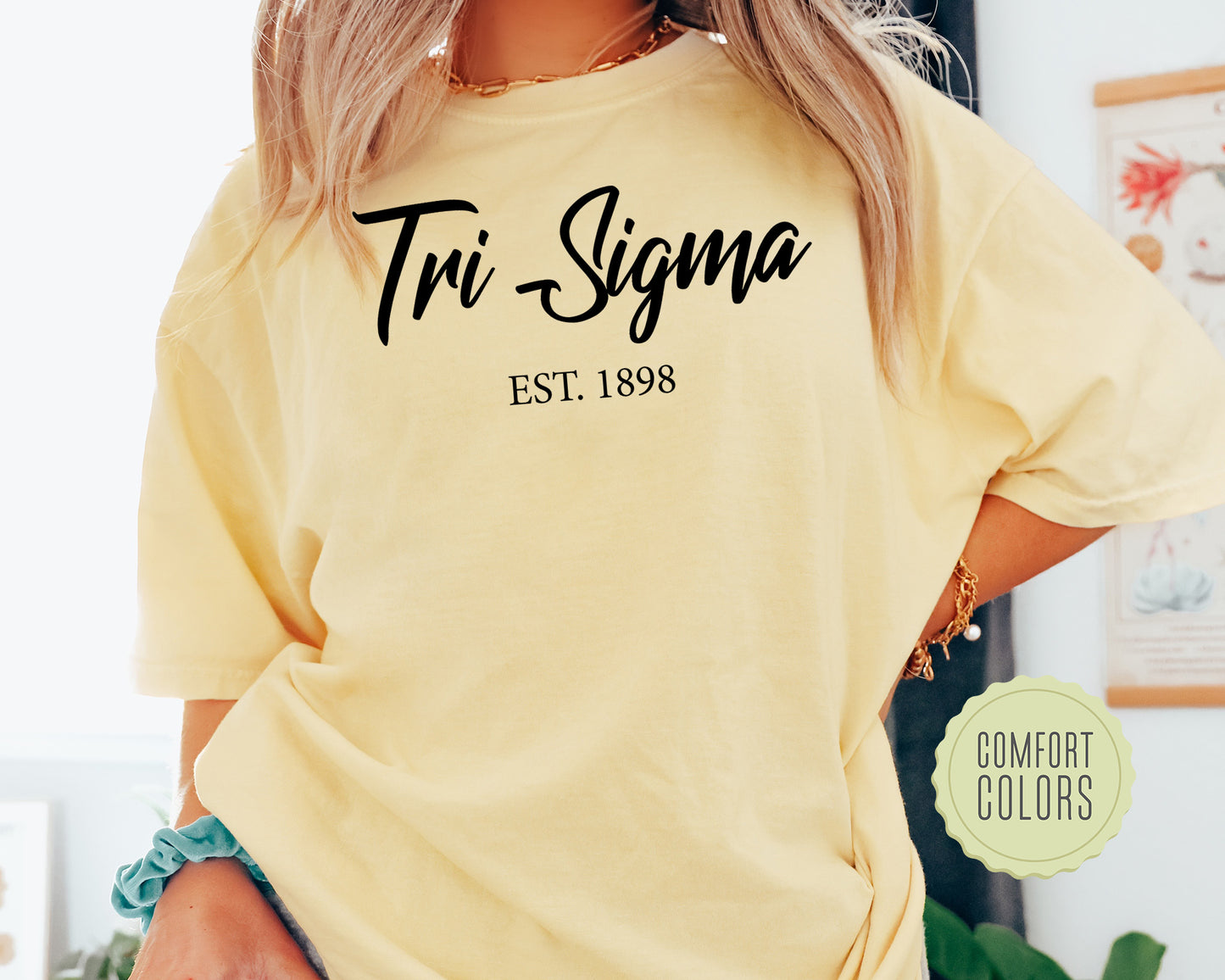 Sigma Sigma Sigma Black Flowy Comfort Colors Sorority T-shirt _ 100g