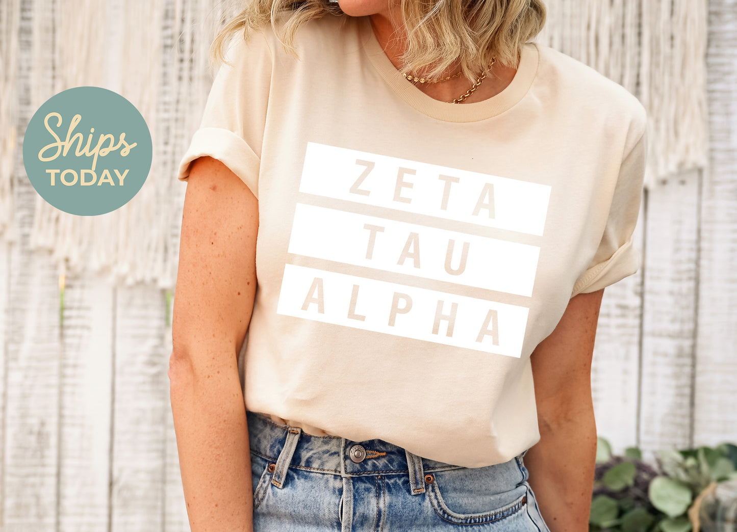 Zeta Tau Alpha Faded White Box Sorority T-shirt _ 3358g