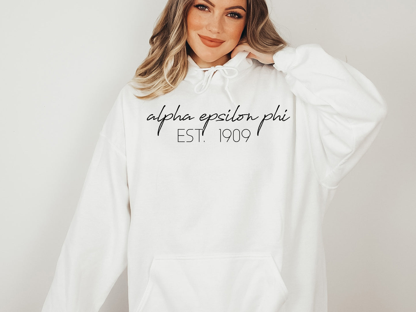 Alpha Epsilon Phi Black Calligraphy Sorority Hoodie _ 2319g
