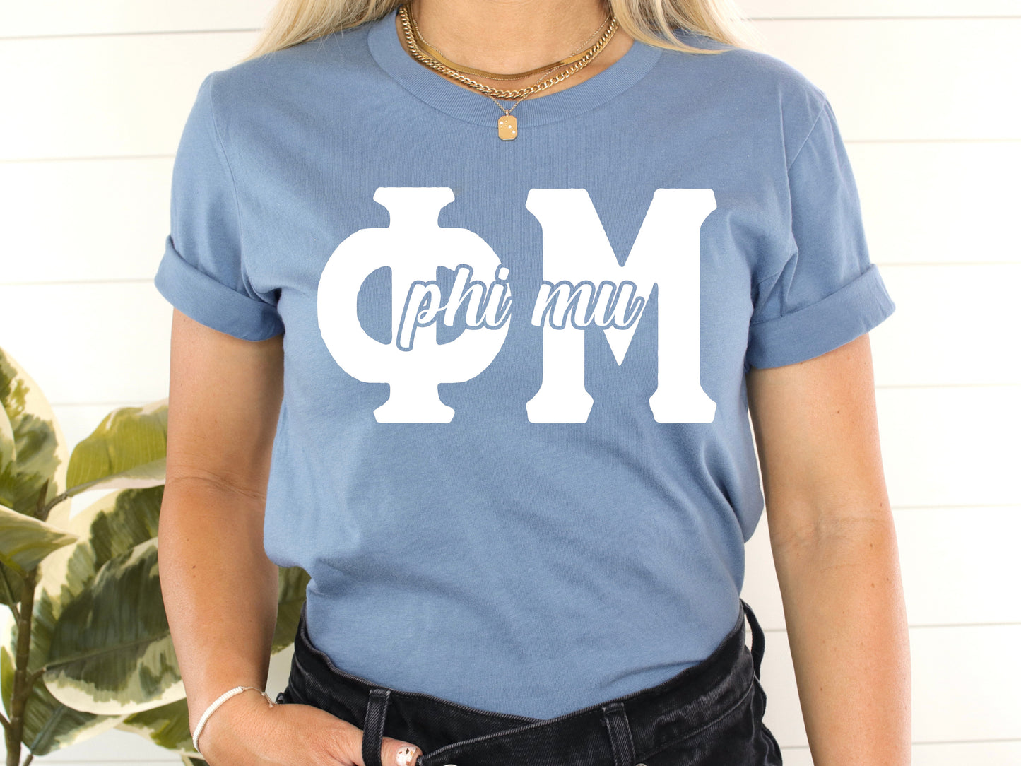 Phi Mu Sliced White Letters Sorority T-shirt _ 2256g