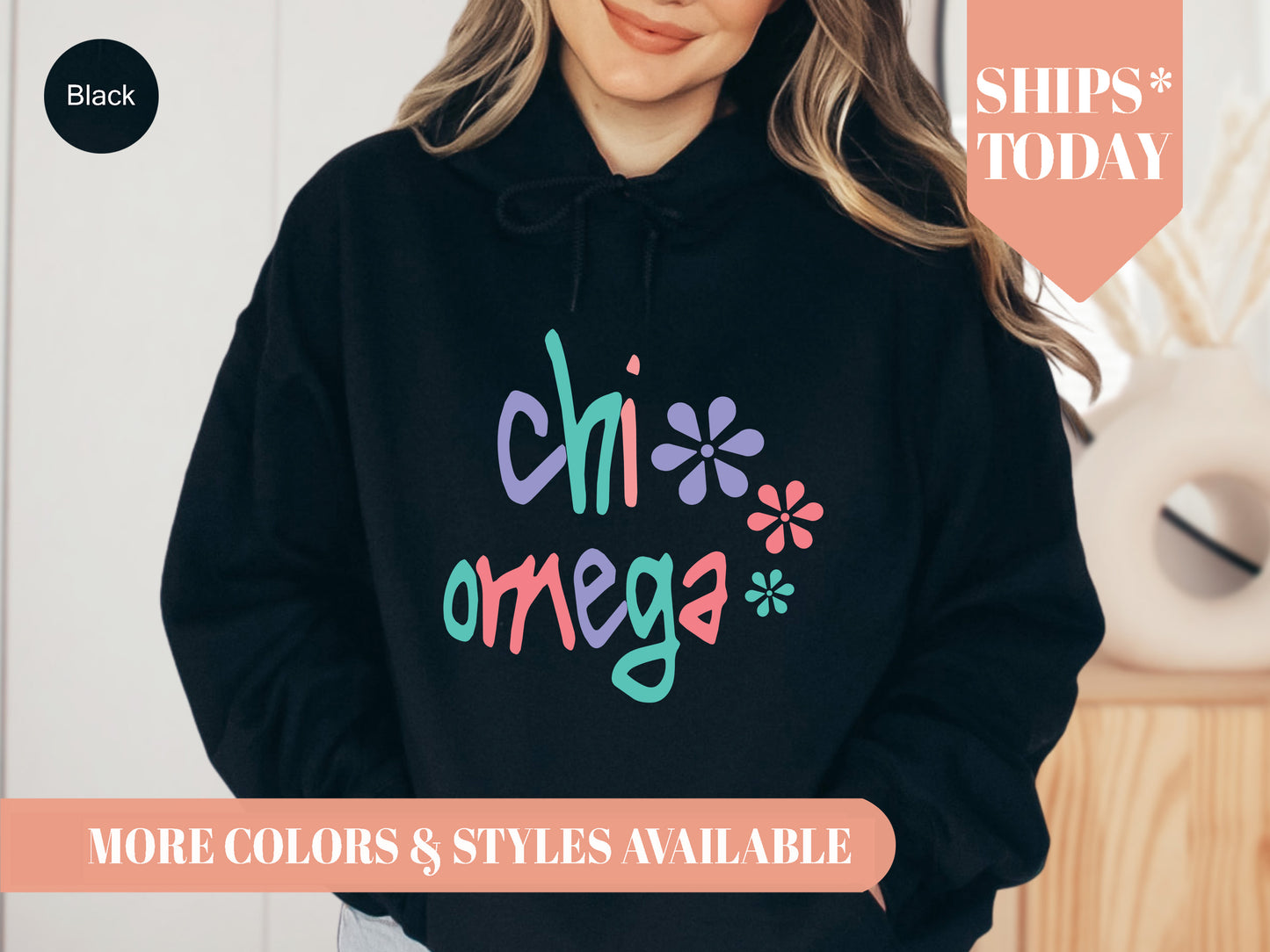Chi Omega Colorful Floral Sorority Hoodie _ 2612g
